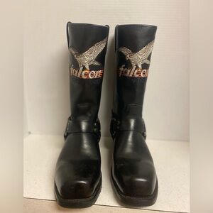 Men’s Double H Falcon Black Leather Cycle Boots with Falcon Design